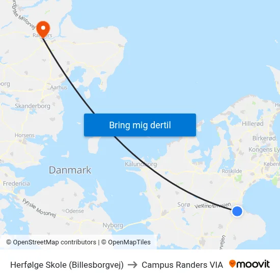 Herfølge Skole (Billesborgvej) to Campus Randers VIA map
