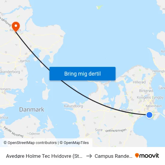 Avedøre Holme Tec Hvidovre (Stamholmen) to Campus Randers VIA map