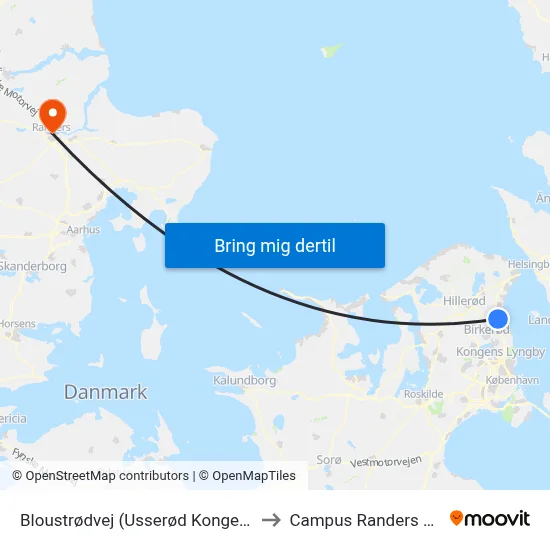 Bloustrødvej (Usserød Kongevej) to Campus Randers VIA map
