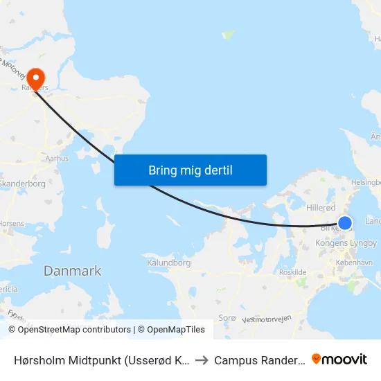 Hørsholm Midtpunkt (Usserød Kongevej) to Campus Randers VIA map