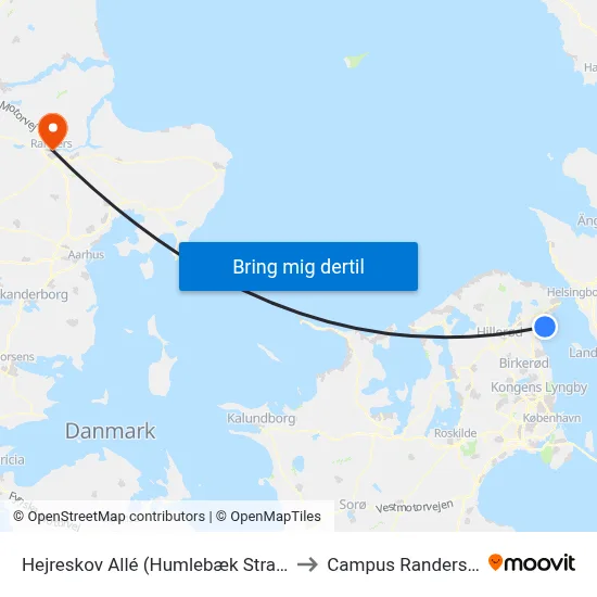 Hejreskov Allé (Humlebæk Strandvej) to Campus Randers VIA map