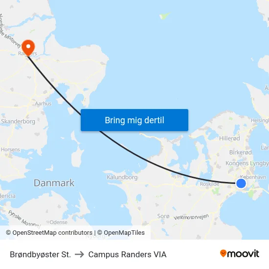 Brøndbyøster St. to Campus Randers VIA map