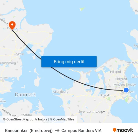 Banebrinken (Emdrupvej) to Campus Randers VIA map