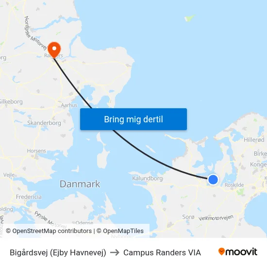 Bigårdsvej (Ejby Havnevej) to Campus Randers VIA map