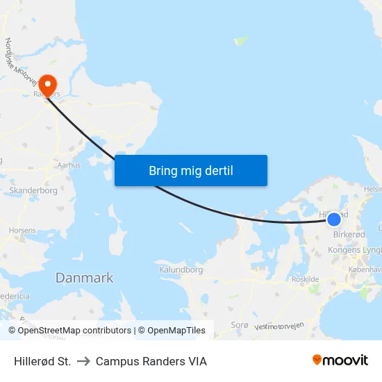 Hillerød St. to Campus Randers VIA map