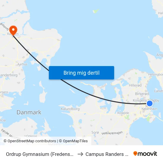 Ordrup Gymnasium (Fredensvej) to Campus Randers VIA map