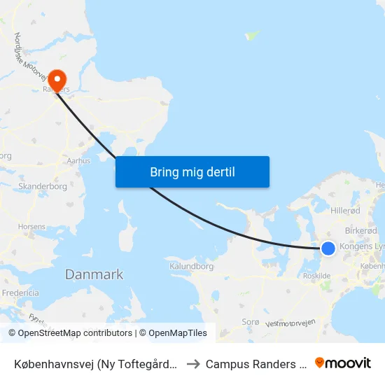 Københavnsvej (Ny Toftegårdsvej) to Campus Randers VIA map