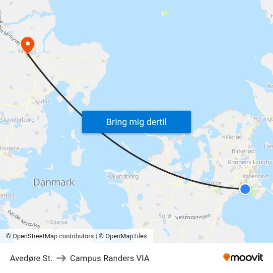 Avedøre St. to Campus Randers VIA map