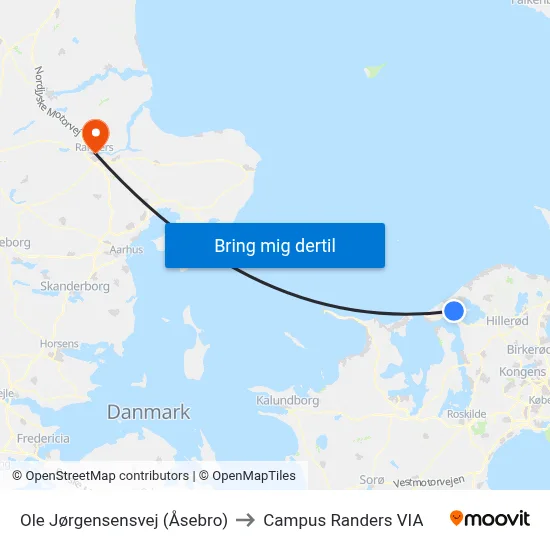 Ole Jørgensensvej (Åsebro) to Campus Randers VIA map