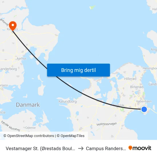 Vestamager St. (Ørestads Boulevard) to Campus Randers VIA map