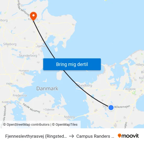Fjenneslevthyrasvej (Ringstedvej) to Campus Randers VIA map