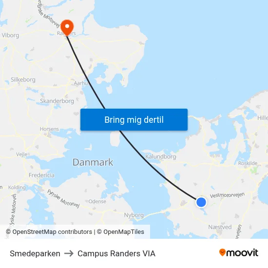 Smedeparken to Campus Randers VIA map