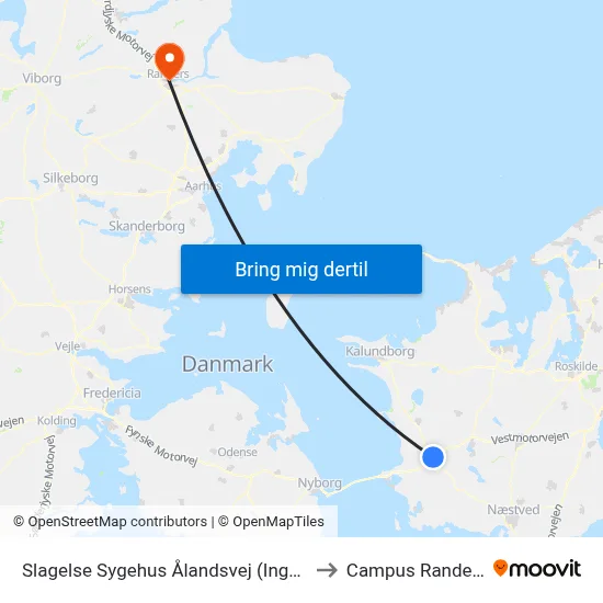 Slagelse Sygehus Ålandsvej (Ingemannsvej) to Campus Randers VIA map