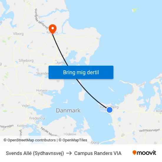 Svends Allé (Sydhavnsvej) to Campus Randers VIA map