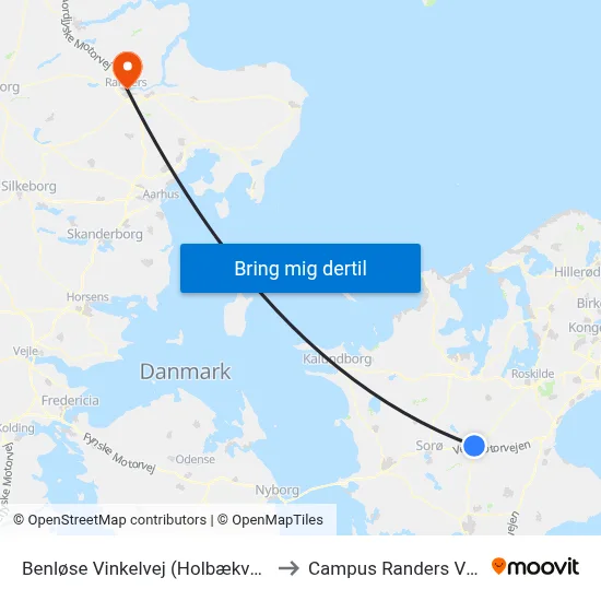 Benløse Vinkelvej (Holbækvej) to Campus Randers VIA map