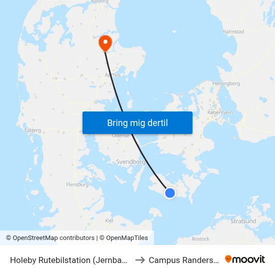 Holeby Rutebilstation (Jernbanevej) to Campus Randers VIA map