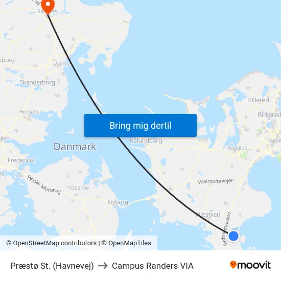 Præstø St. (Havnevej) to Campus Randers VIA map