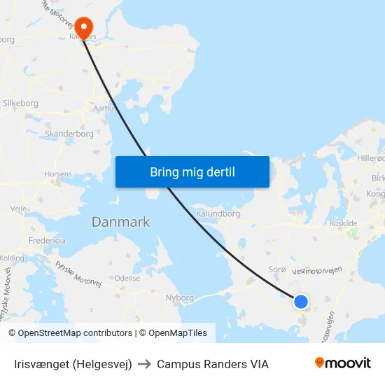 Irisvænget (Helgesvej) to Campus Randers VIA map