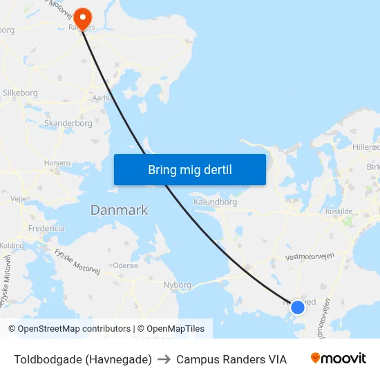 Toldbodgade (Havnegade) to Campus Randers VIA map