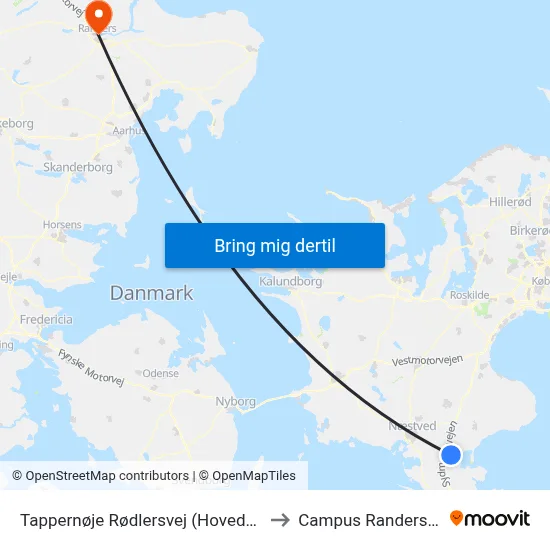 Tappernøje Rødlersvej (Hovedvejen) to Campus Randers VIA map