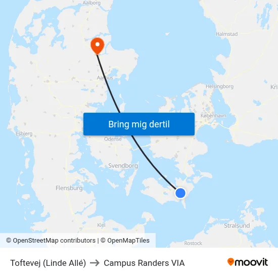 Toftevej (Linde Allé) to Campus Randers VIA map