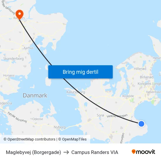 Maglebyvej (Borgergade) to Campus Randers VIA map