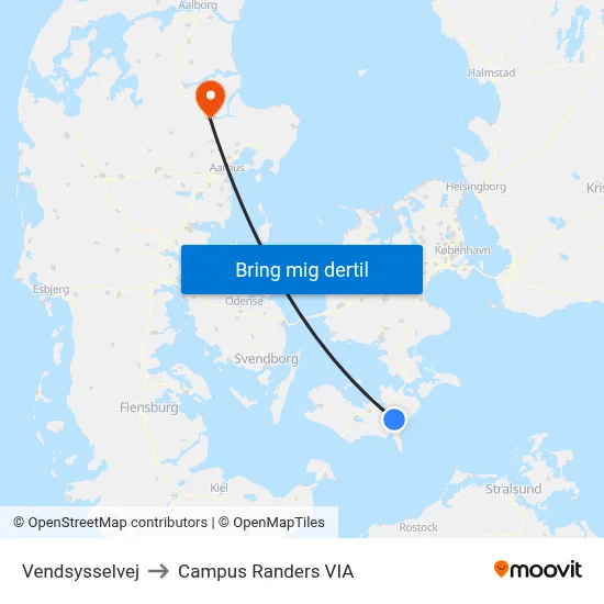 Vendsysselvej to Campus Randers VIA map
