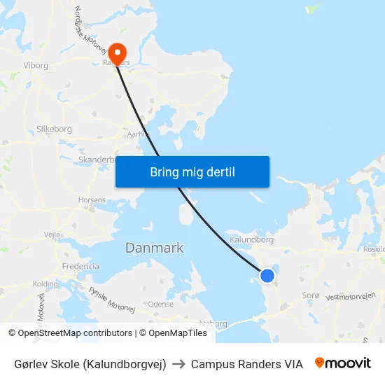 Gørlev Skole (Kalundborgvej) to Campus Randers VIA map