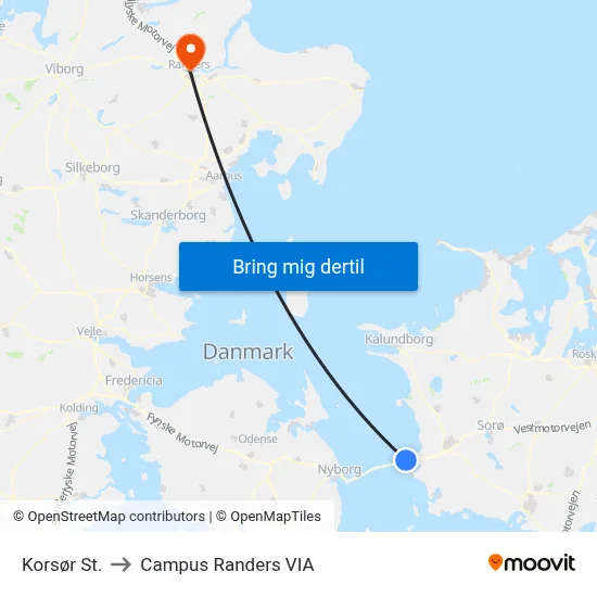 Korsør St. to Campus Randers VIA map