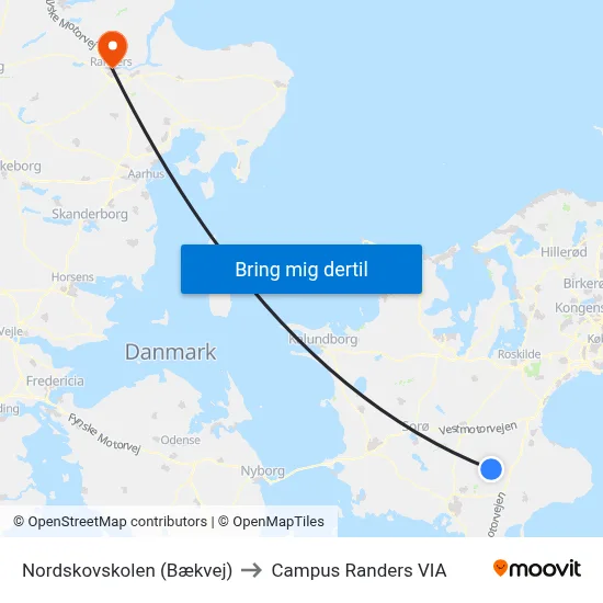 Nordskovskolen (Bækvej) to Campus Randers VIA map
