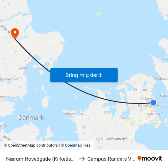 Nærum Hovedgade (Kirkeåsen) to Campus Randers VIA map