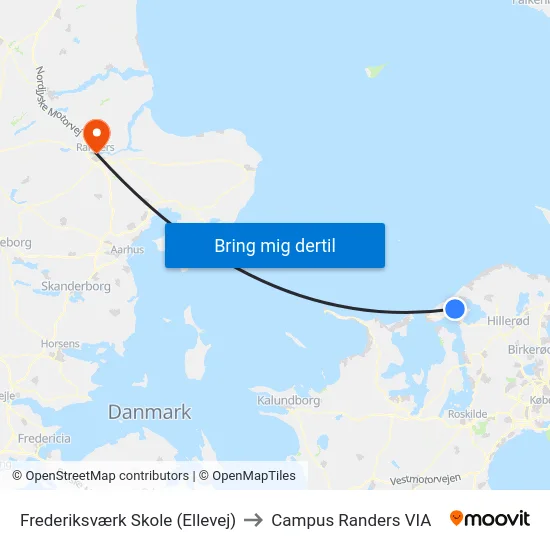 Frederiksværk Skole (Ellevej) to Campus Randers VIA map