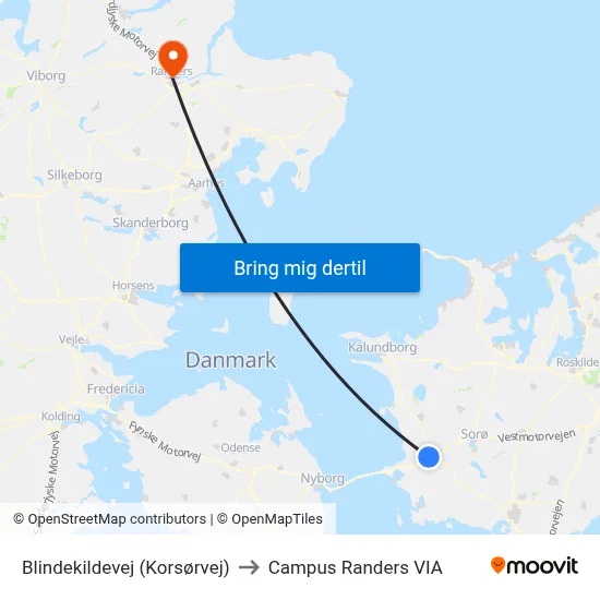 Blindekildevej (Korsørvej) to Campus Randers VIA map