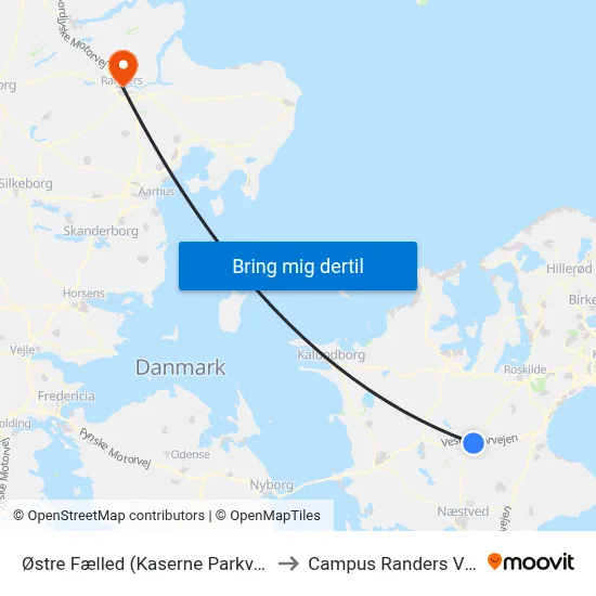 Østre Fælled (Kaserne Parkvej) to Campus Randers VIA map