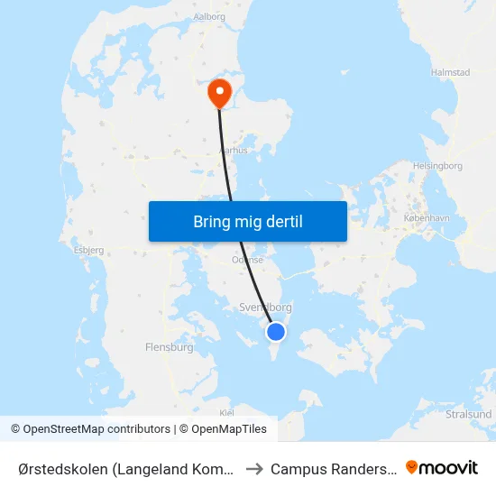 Ørstedskolen (Langeland Kommune) to Campus Randers VIA map
