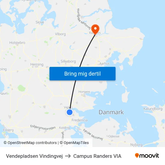 Vendepladsen Vindingvej to Campus Randers VIA map
