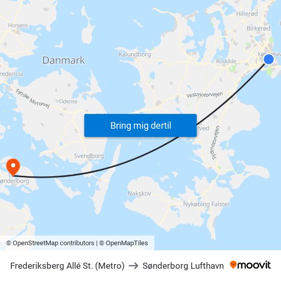 Frederiksberg Allé St. (Metro) to Sønderborg Lufthavn map