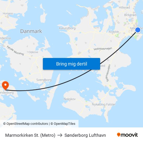 Marmorkirken St. (Metro) to Sønderborg Lufthavn map