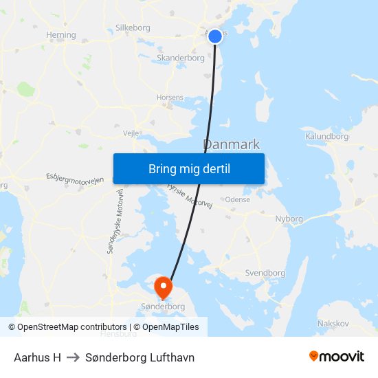 Aarhus H to Sønderborg Lufthavn map