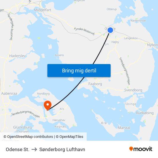 Odense St. to Sønderborg Lufthavn map