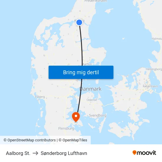 Aalborg St. to Sønderborg Lufthavn map