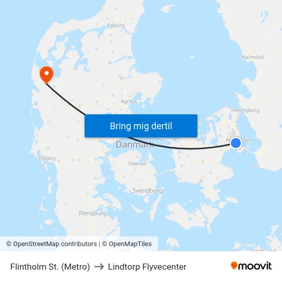 Flintholm St. (Metro) to Lindtorp Flyvecenter map