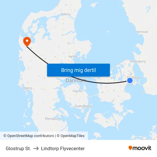 Glostrup St. to Lindtorp Flyvecenter map