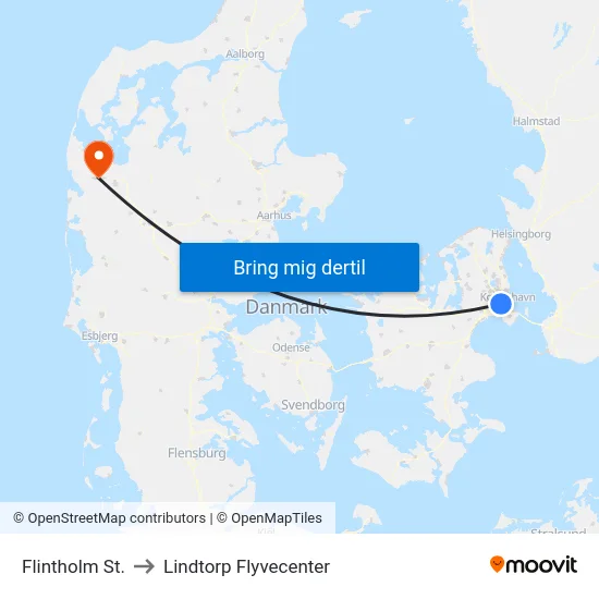 Flintholm St. to Lindtorp Flyvecenter map