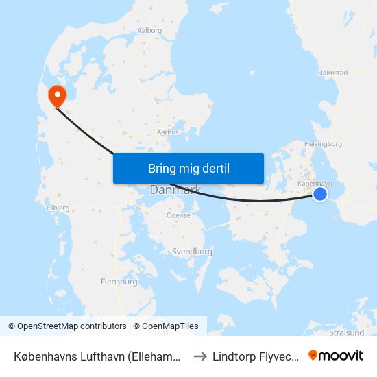 Københavns Lufthavn (Ellehammersvej) to Lindtorp Flyvecenter map