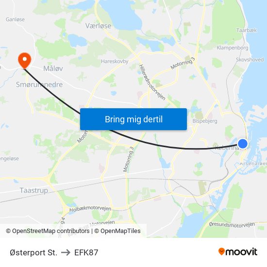 Østerport St. to EFK87 map