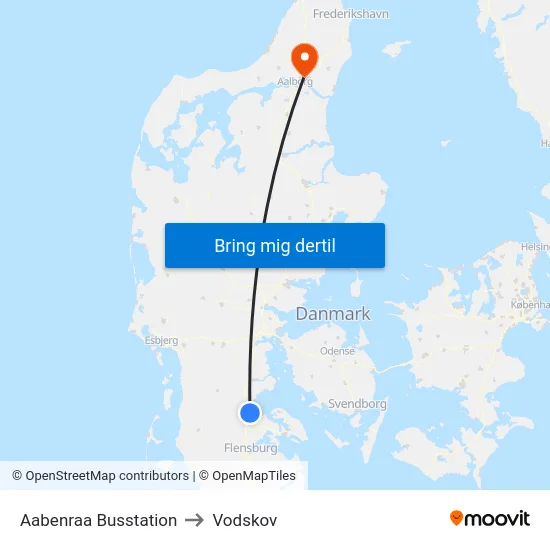Aabenraa Busstation to Vodskov map