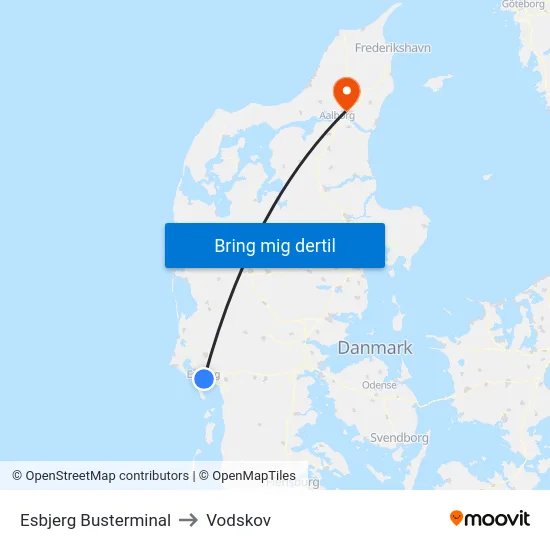 Esbjerg Busterminal to Vodskov map