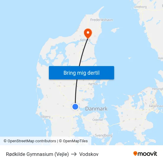 Rødkilde Gymnasium (Vejle) to Vodskov map
