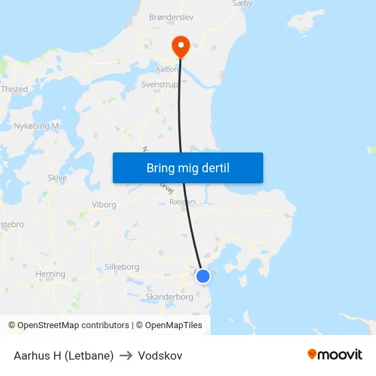 Aarhus H (Letbane) to Vodskov map